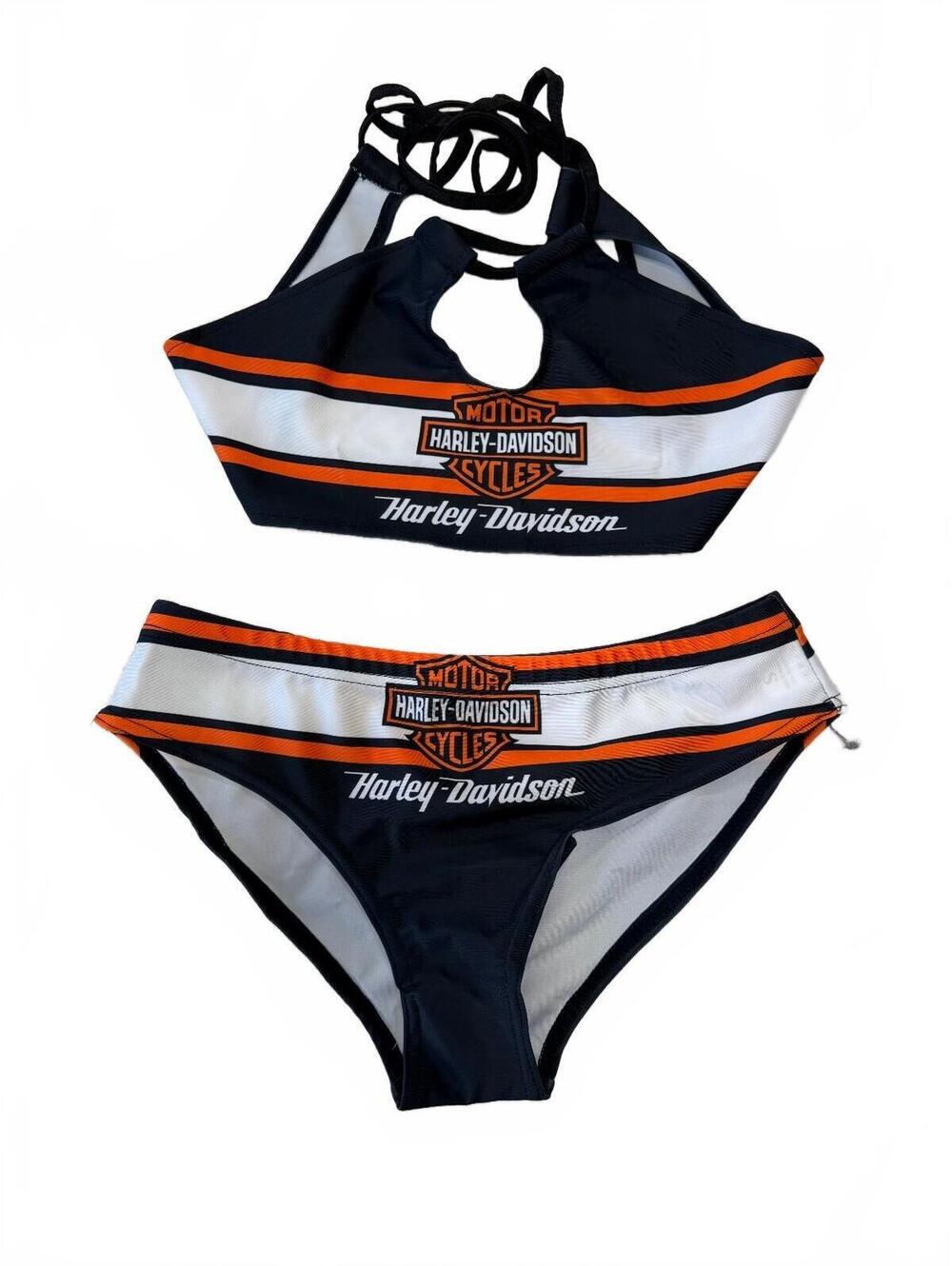 Harley-Davidson Women's Black Orange White Two-Piece Bikini Swimsuit Size Small